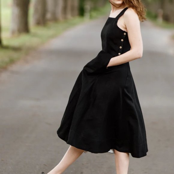 Son de Flor Black Linen Pinafore Dress XXL - Picture 2 of 2